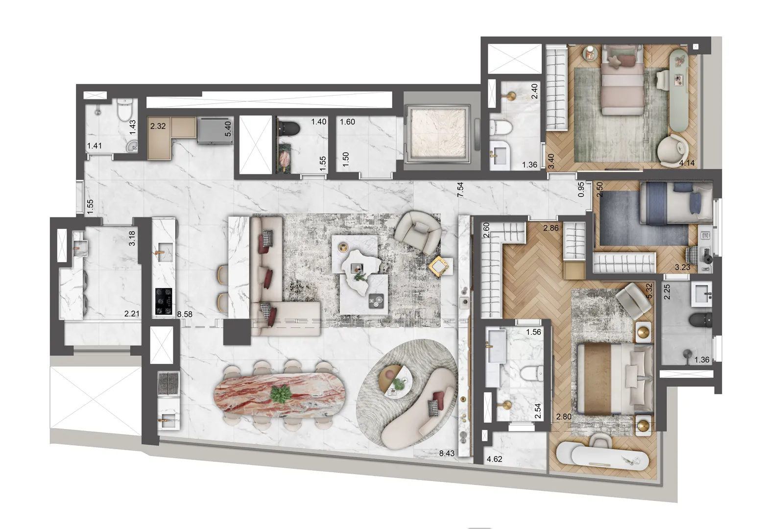 Planta 162m² - 3 Suítes