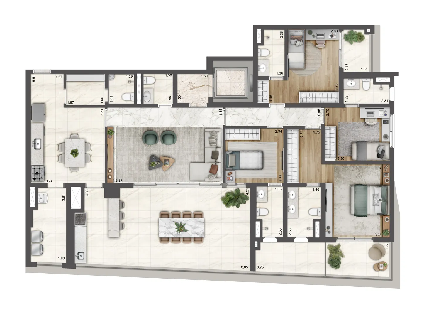 Planta 199m² - 4 Suítes